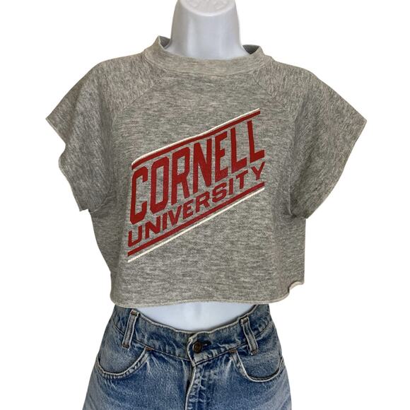Vintage 80s Cornell University College Athletic Sweatshirt Raglan Crop Top S/M - Picture 2 of 8